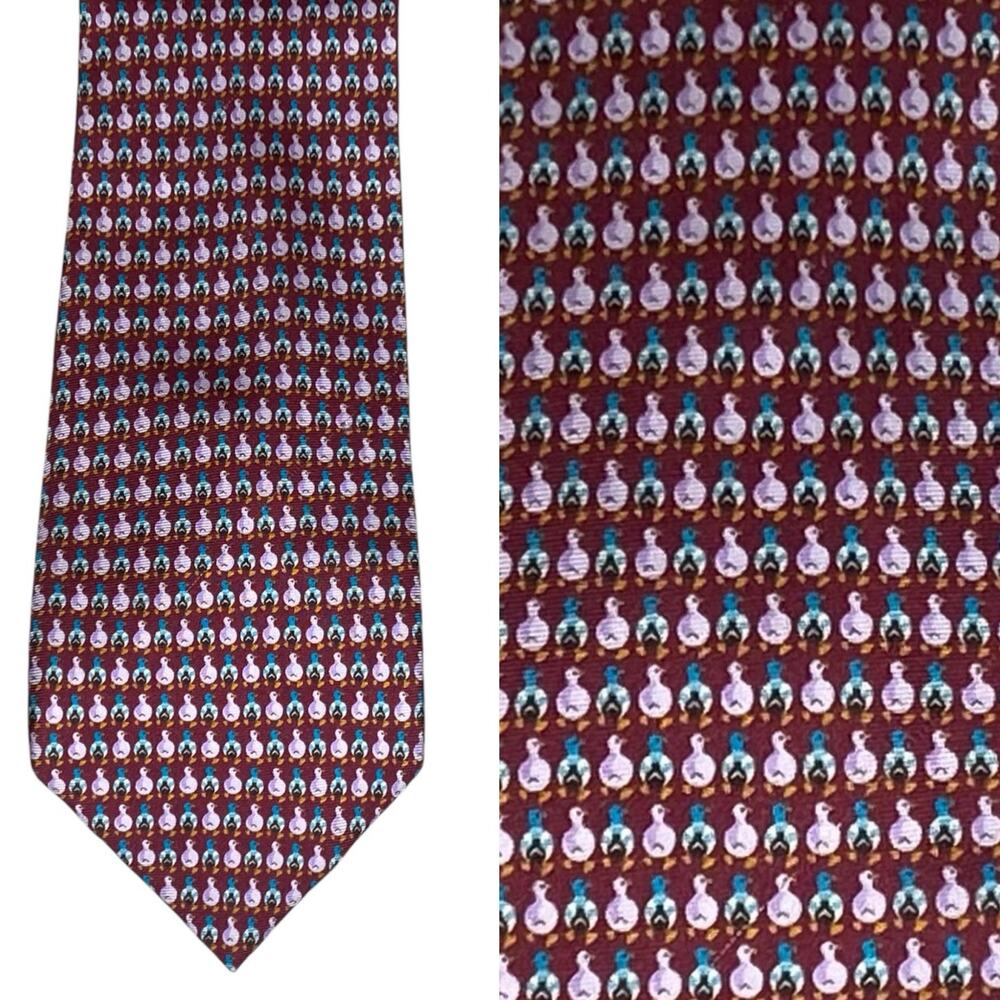 Jos A Bank Duck Necktie Red Silk Executive Collection Italy Animal Print 61"L